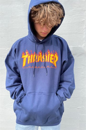 Thrasher Hoodie - Flame - Marinblå